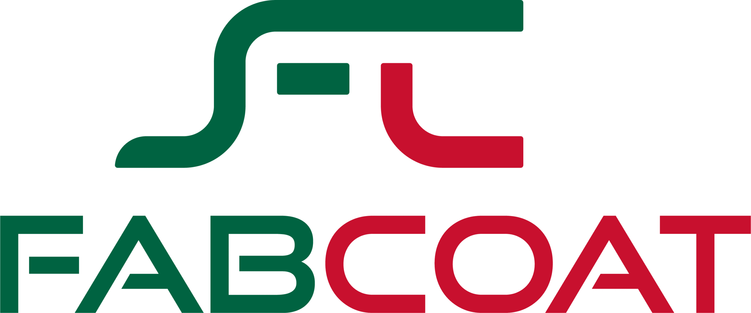FABCOAT logo with stylized letter design in green and red